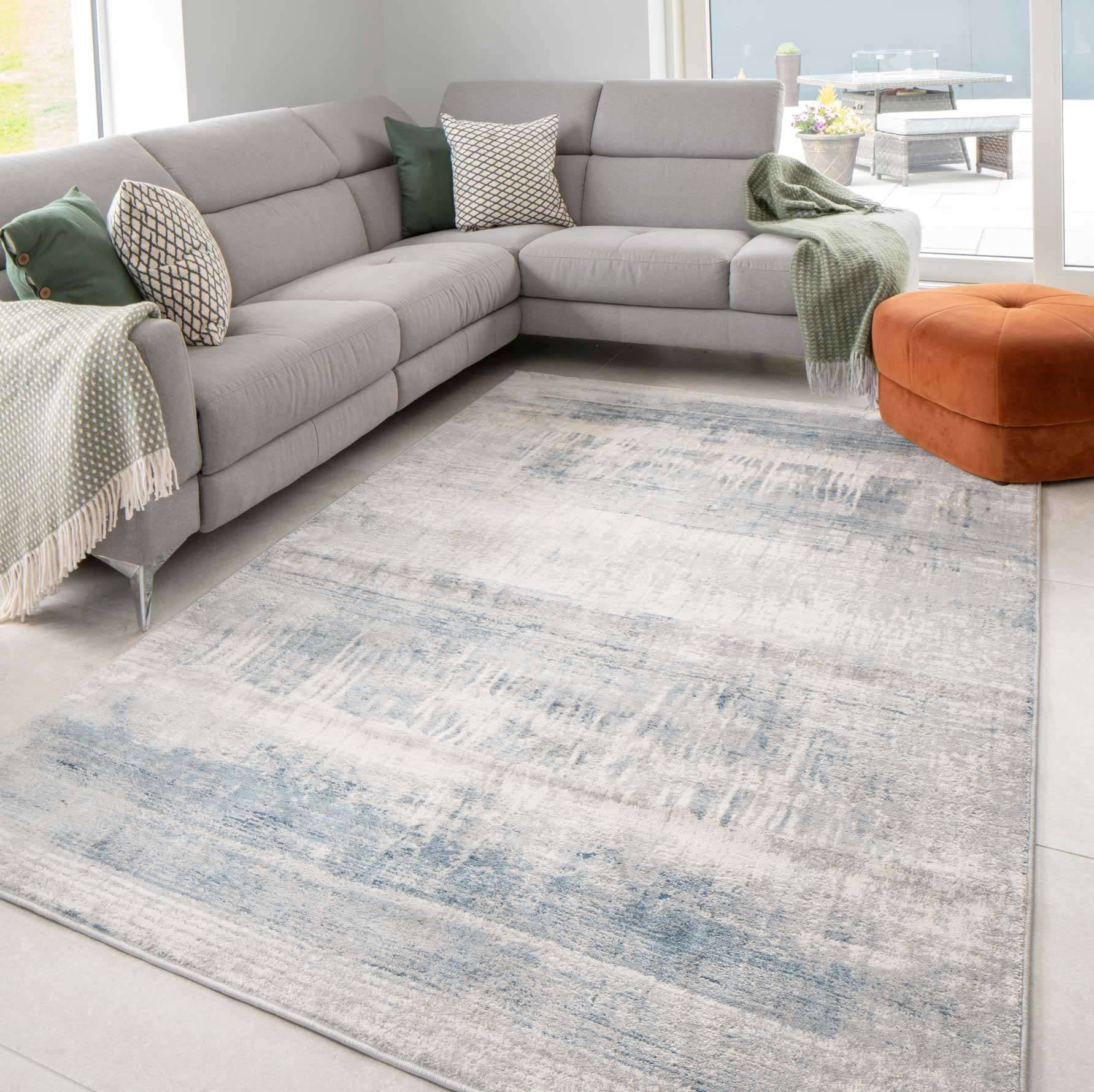 Soft Distressed Abstract Area Rug 80 x 150 cm Blue