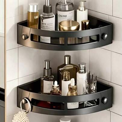 3 tier corner shelf Shein Black Triangle Shower Caddy 3-Tier Corner Storage Rack