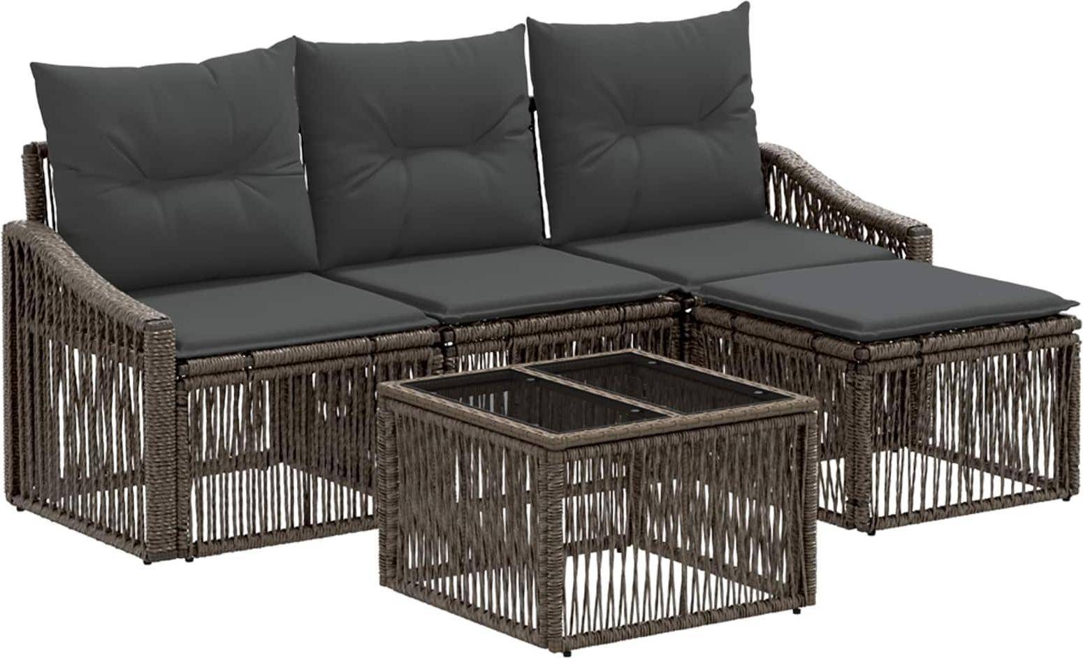 vidaXL Gartensofa Set 5 Pcs Grau Poly-Rattan Lounge-Set