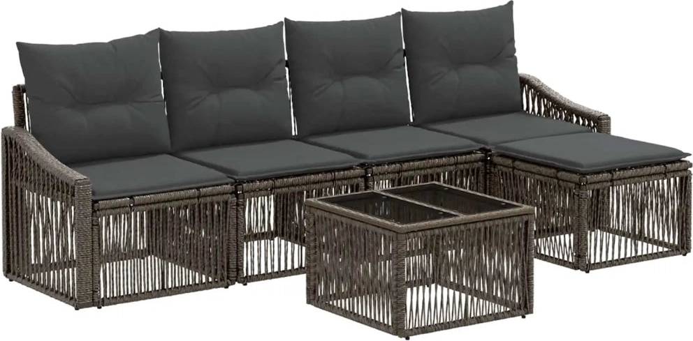 vidaXL Gartensofa Set 6 Pcs Grau Poly-Rattan Lounge-Set