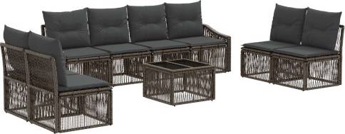 vidaXL Gartensofa Set 9 Pcs Grau Poly-Rattan Lounge-Set