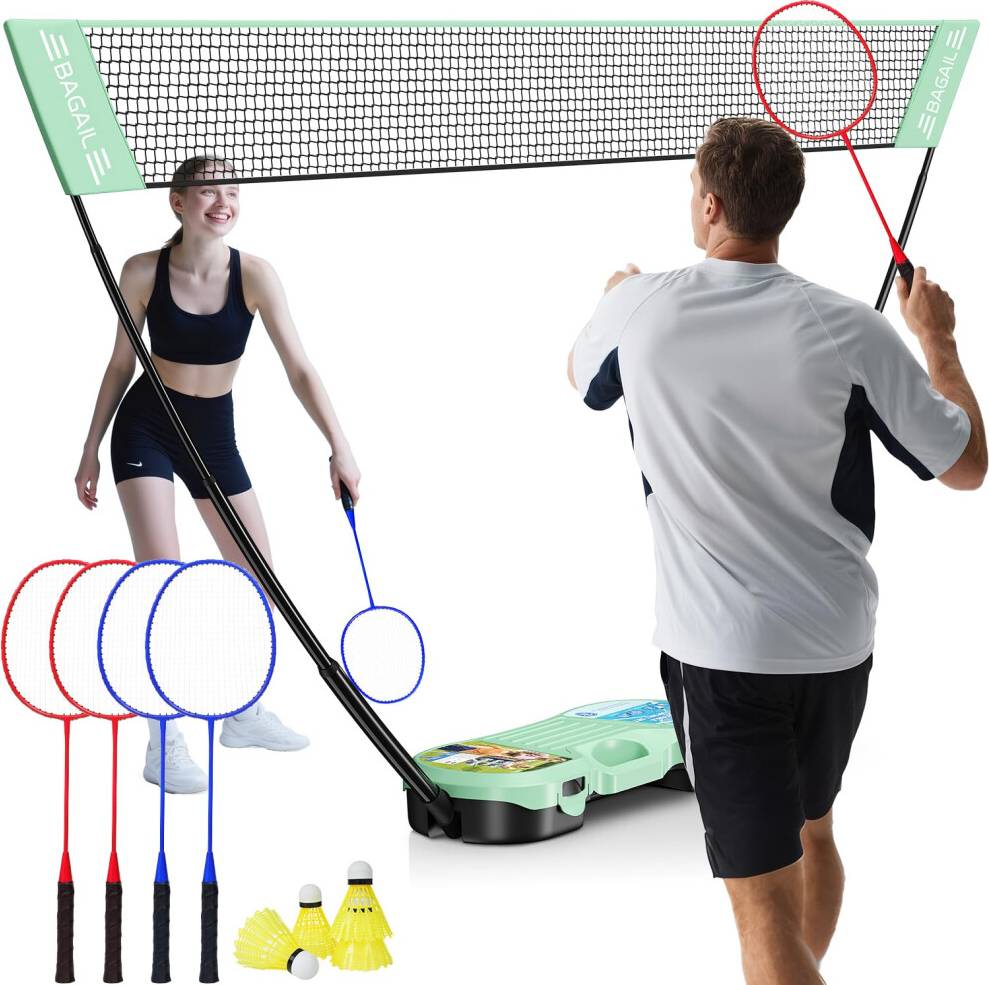 Bagail Portable Badminton Net Set with 4 Racket