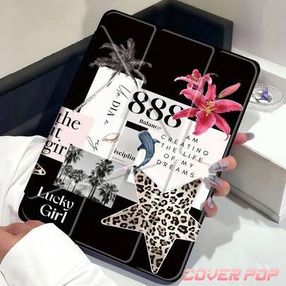 Shein Leopard Print Lily Flower Pattern Tablet Case