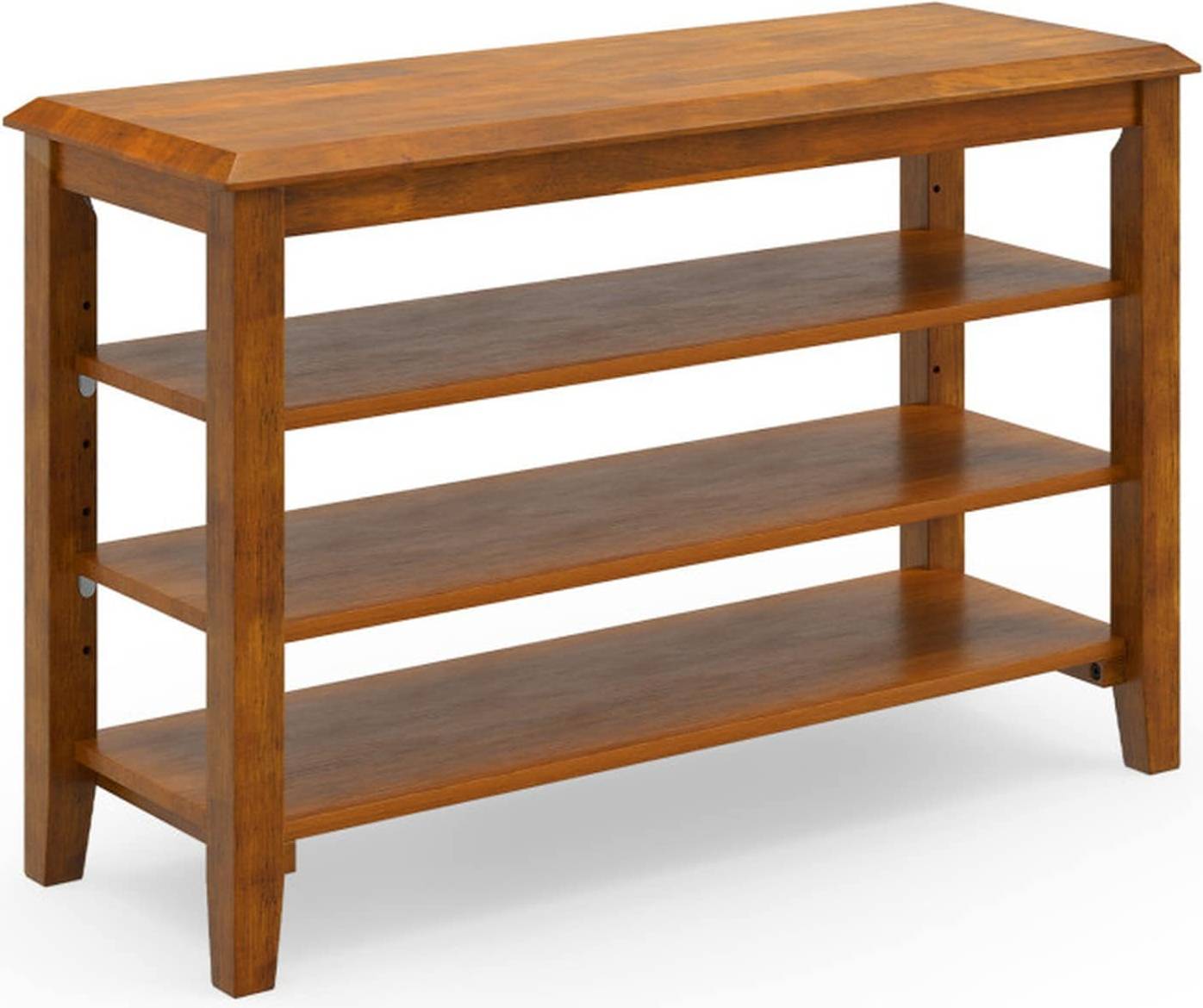 3 tier shoe bench Sugift Adjustable 3-Tier Rubber Wood Storage Bench Shoe Rack