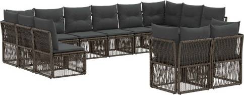 vidaXL Gartensofa Set 12 Pcs Grau Poly-Rattan Lounge-Set