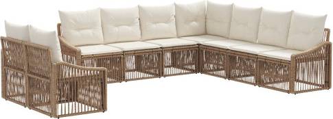 vidaXL Gartensofa Set 9 Pcs Beige Poly-Rattan Lounge-Set