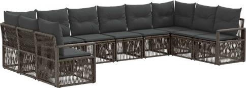 vidaXL Gartensofa Set 10 Pcs Grau Poly-Rattan Lounge-Set