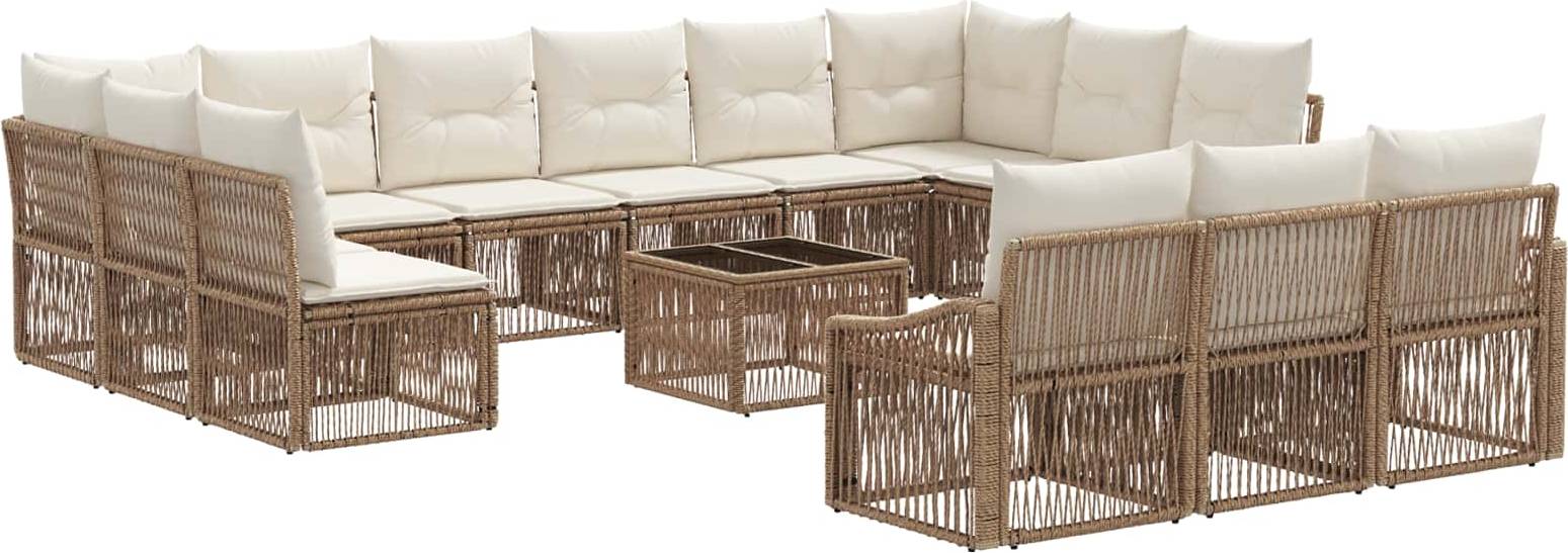 vidaXL Gartensofa Set 14 Pcs Beige Poly-Rattan Lounge-Set