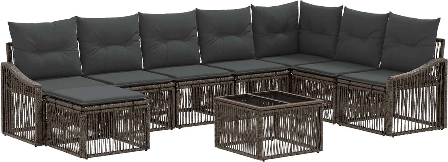 vidaXL Gartensofa Set 9 Pcs Grau Poly-Rattan Lounge-Set