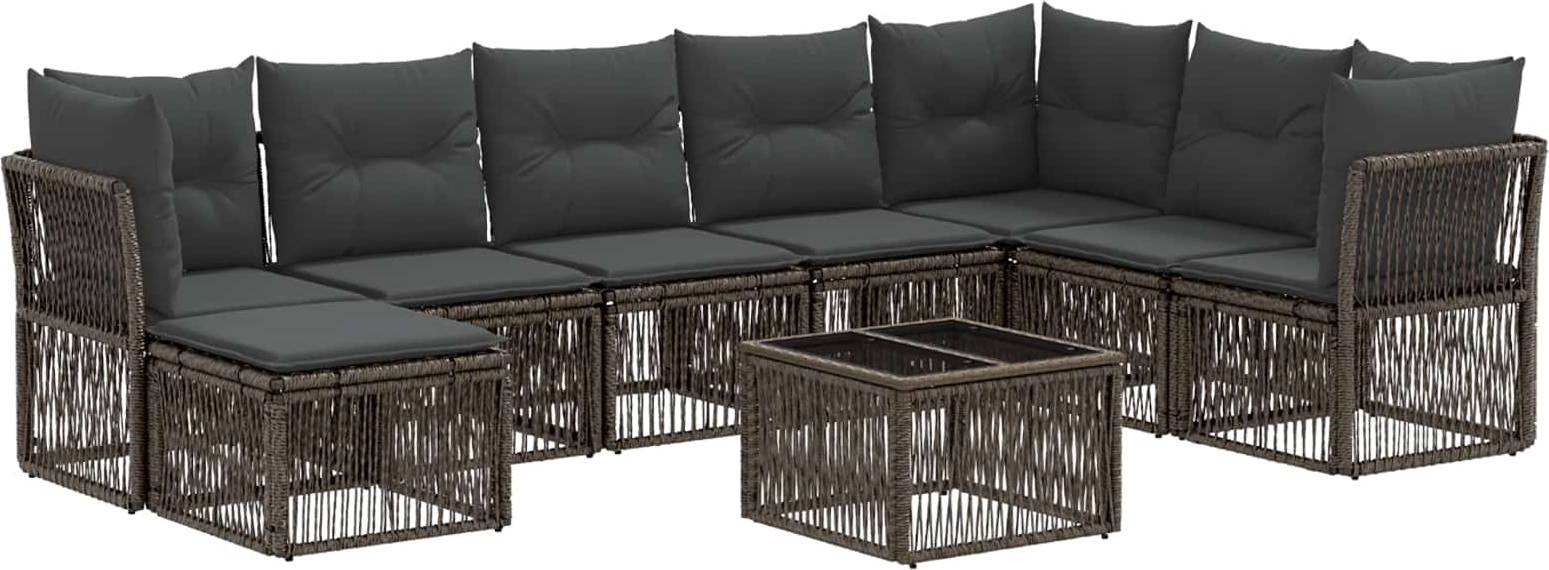 vidaXL Gartensofa Set 9 Pcs Grau Poly-Rattan Lounge-Set