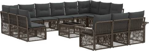 vidaXL Gartensofa Set 14 Pcs Grau Poly-Rattan Lounge-Set