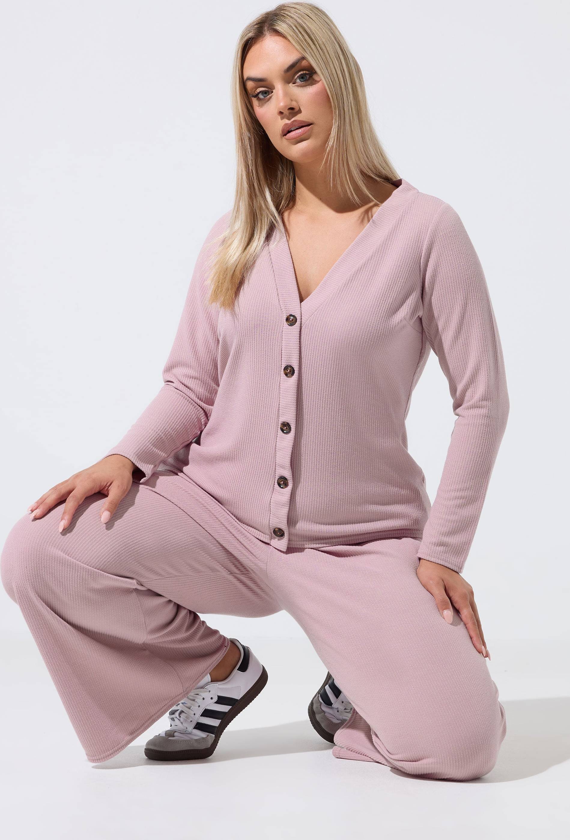 Yours Pink Ribbed Button Cardigan - Pink