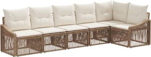 vidaXL Gartensofa Set 6 Pcs Beige Poly-Rattan Lounge-Set