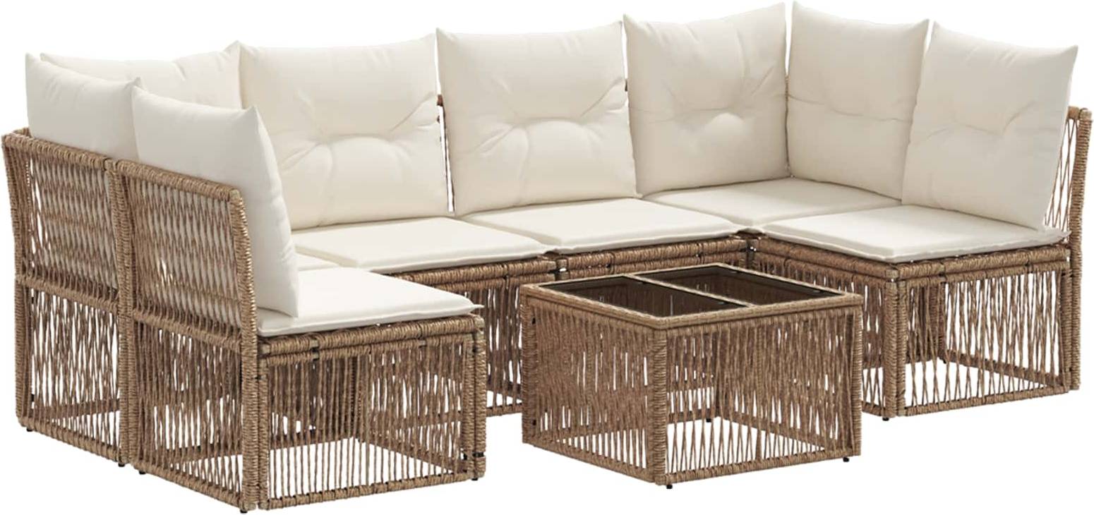 vidaXL Gartensofa Set 7 Pcs Beige Poly-Rattan Lounge-Set