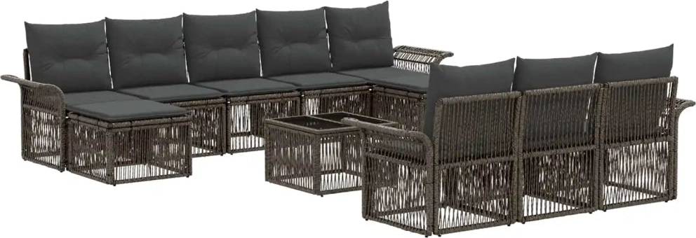vidaXL Gartensofa Set 11 Pcs Grau Poly-Rattan Lounge-Set