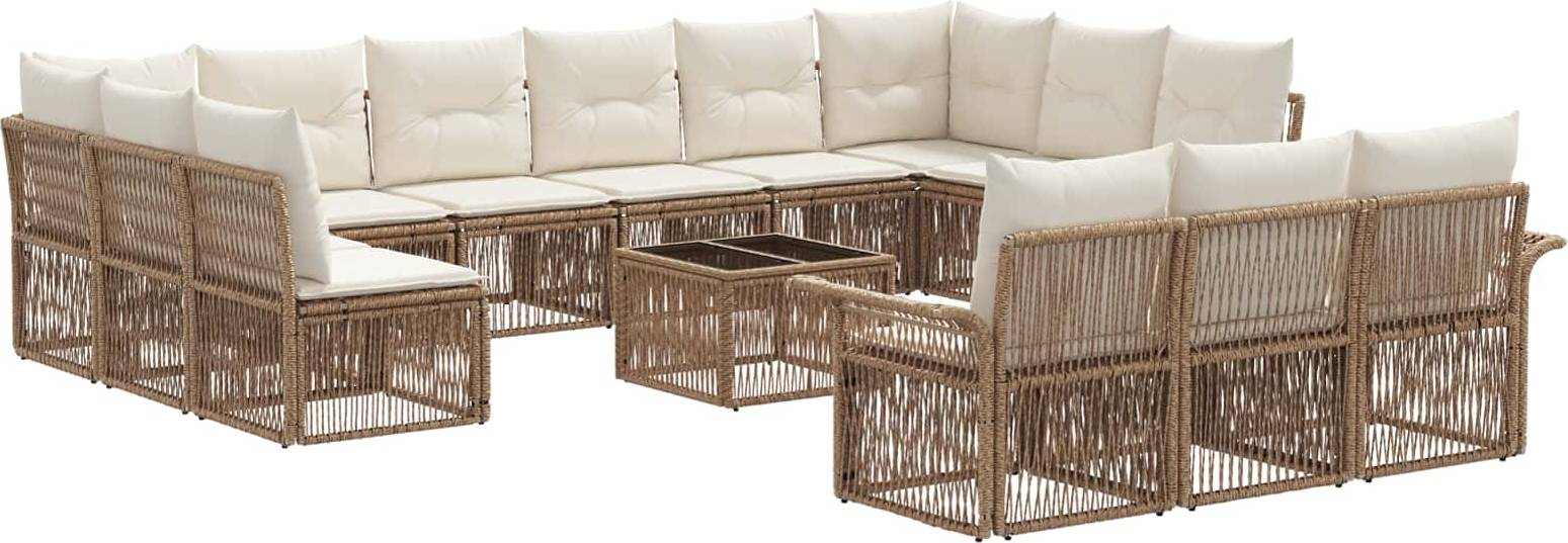 vidaXL Gartensofa Set 14 Pcs Beige Poly-Rattan Lounge-Set