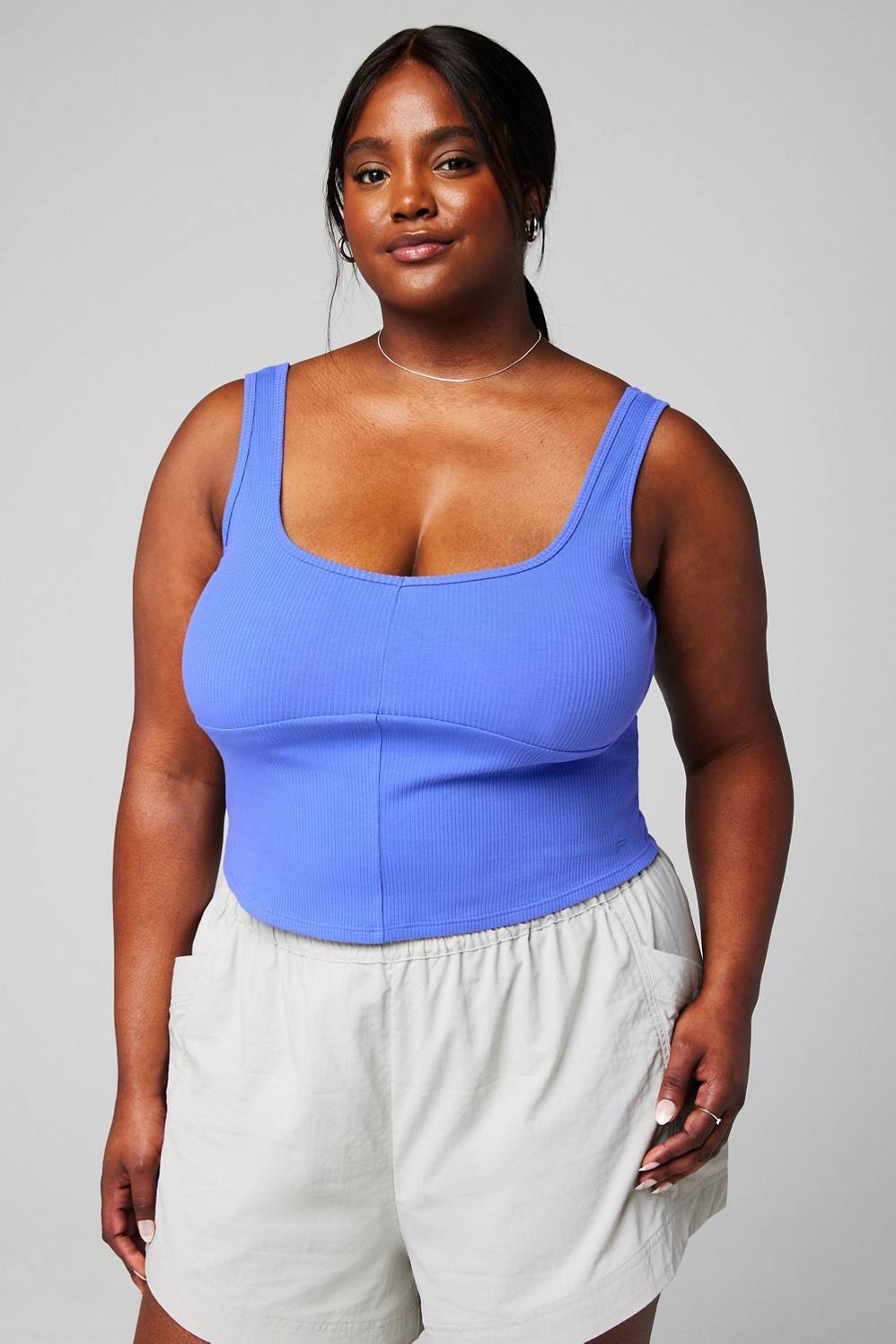 Fabletics Nahtloses Tanktop Rippstrick Rundhalsausschnitt - Blau