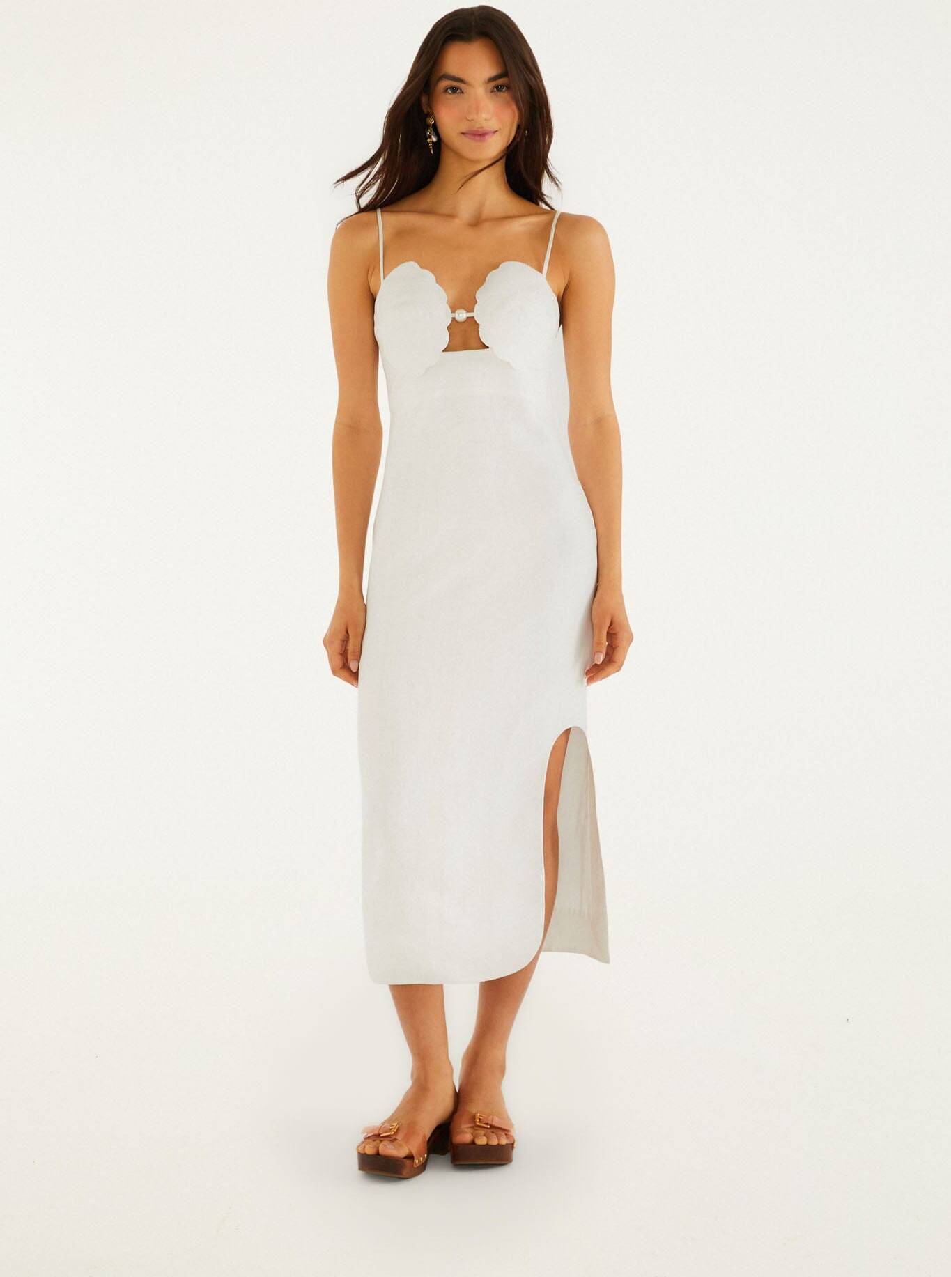 Farm Rio Shell Bodice Pearl Midi Dress - Off-White