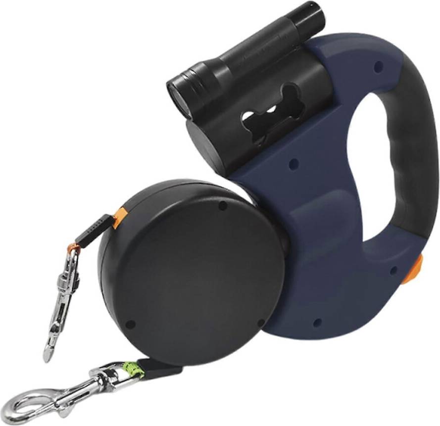 Long Two Dog LED Light Extendable Dual Leashes Set Blue