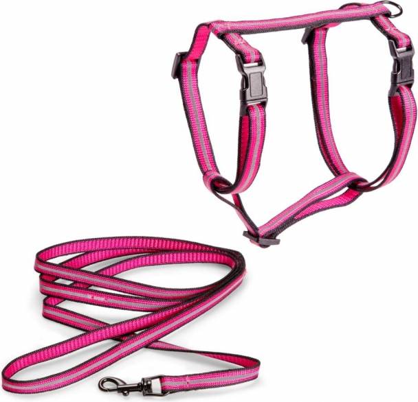 Basic Cat Reflective Kattsele Koppel Rosa