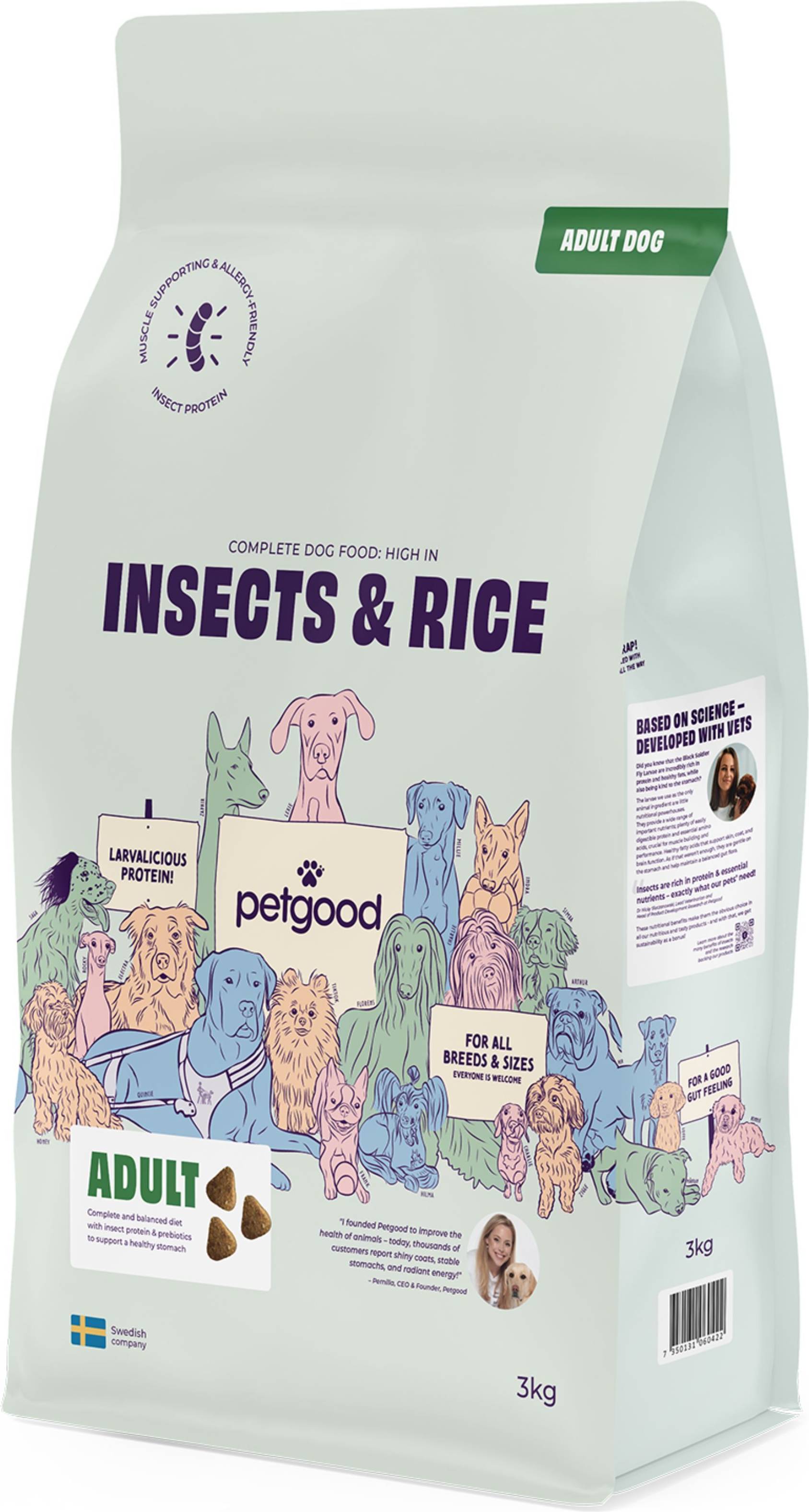 Petgood 6kg Insekter Ris Foder Helfoder Torrfoder Hundfoder
