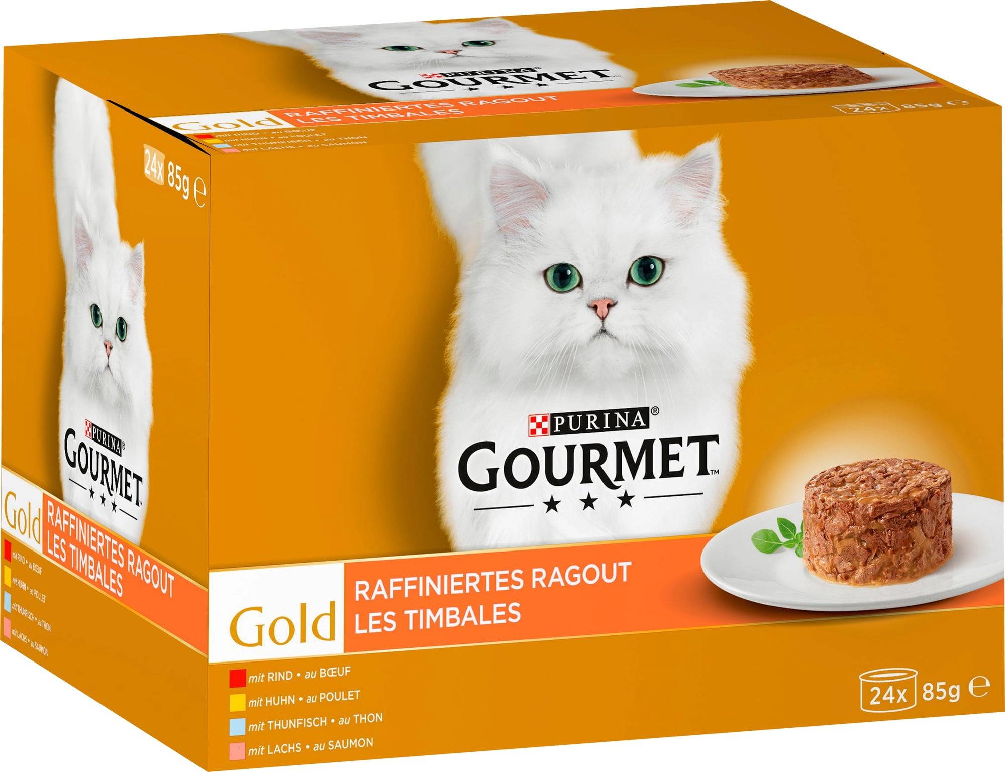 Gold Raffiniertes Ragout Katzenfutter Nass Fleischvariation 24x85g