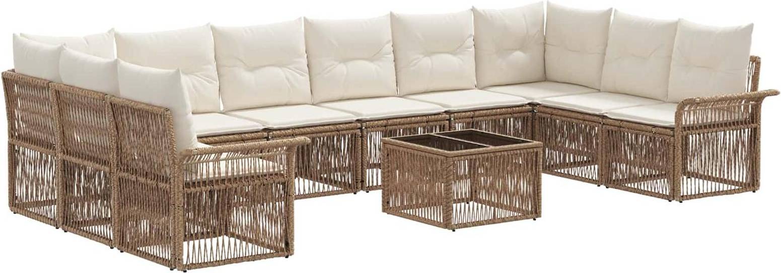 vidaXL Gartensofa Set 11 Pcs Beige Poly-Rattan Lounge-Set
