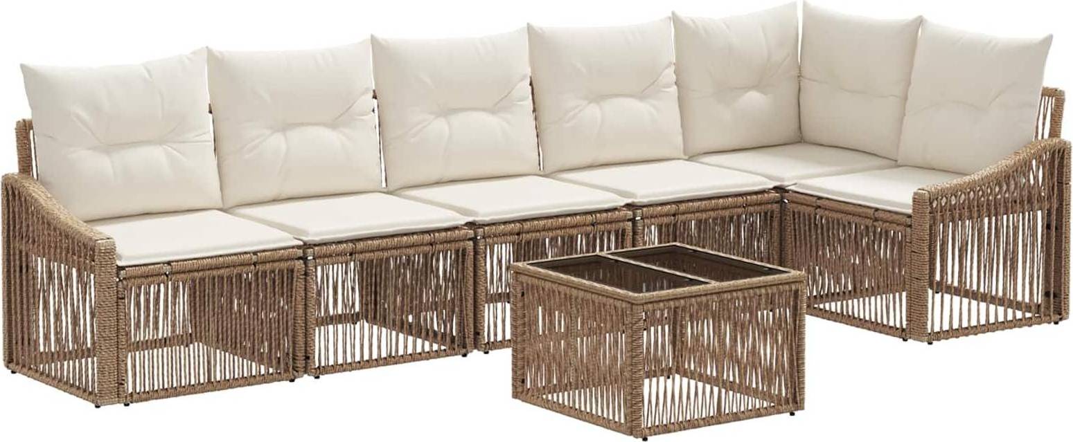 vidaXL Gartensofa Set 7 Pcs Beige Poly-Rattan Lounge-Set