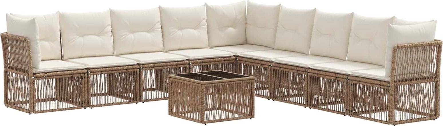 vidaXL Gartensofa Set 10 Pcs Beige Poly-Rattan Lounge-Set