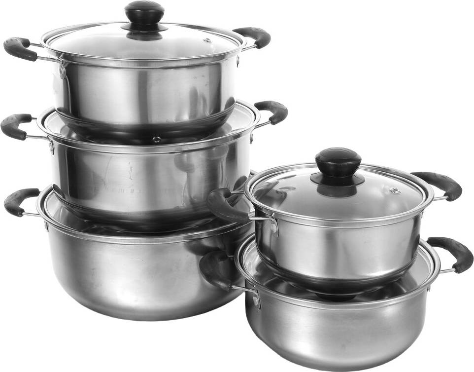 VILLCASE 5Pcs Stainless Steel Deep Cooking Pots Cookware Set