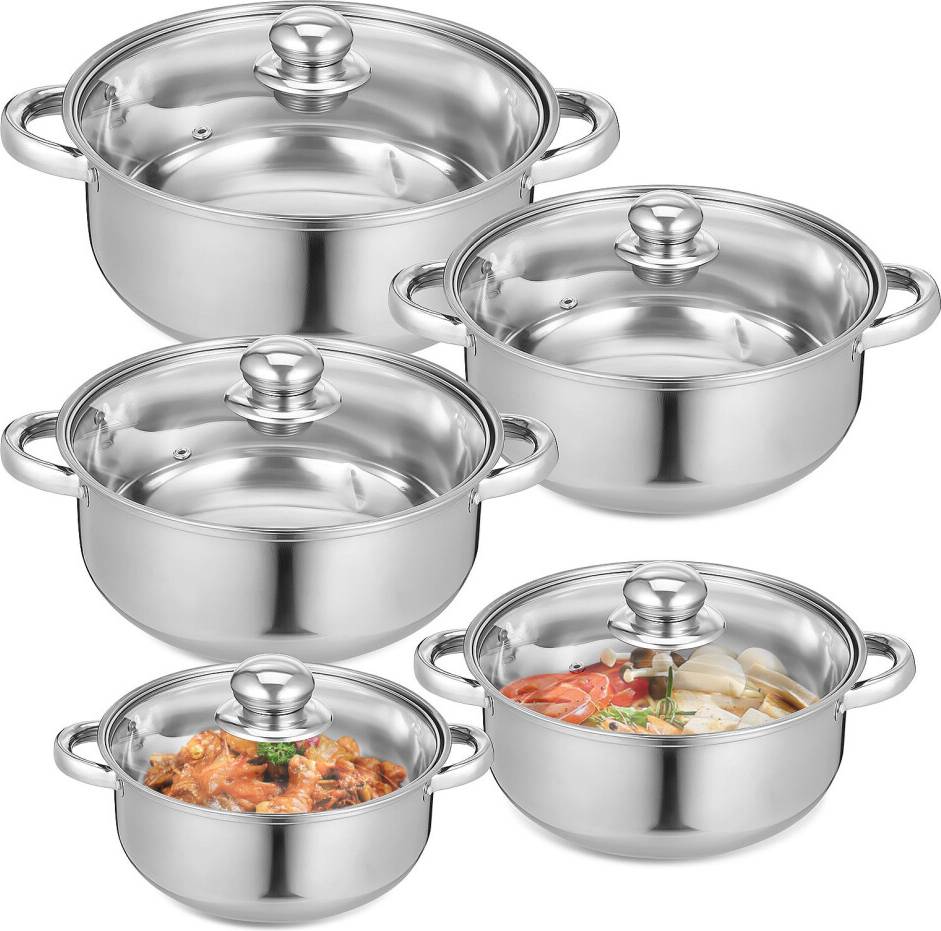 Solustre 5Pcs Stainless Steel Silver Cookware Set