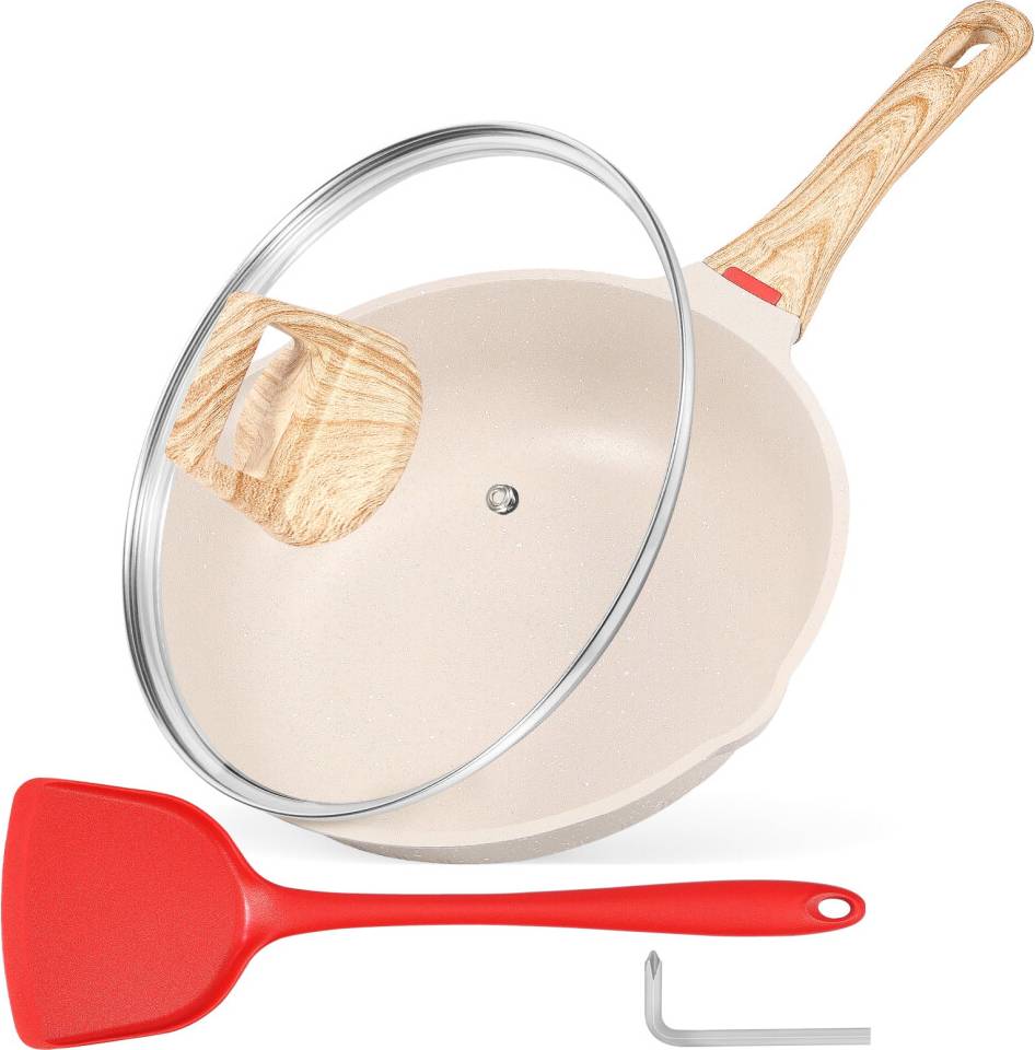 Deep frying pan with lid 2Pcs Nonstick Deep Frying Pan with Lid Cookware Set