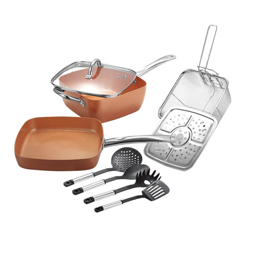 Copper pan set Exogio 9PCS Frying Pan Four-Piece Square Copper Cookware Set