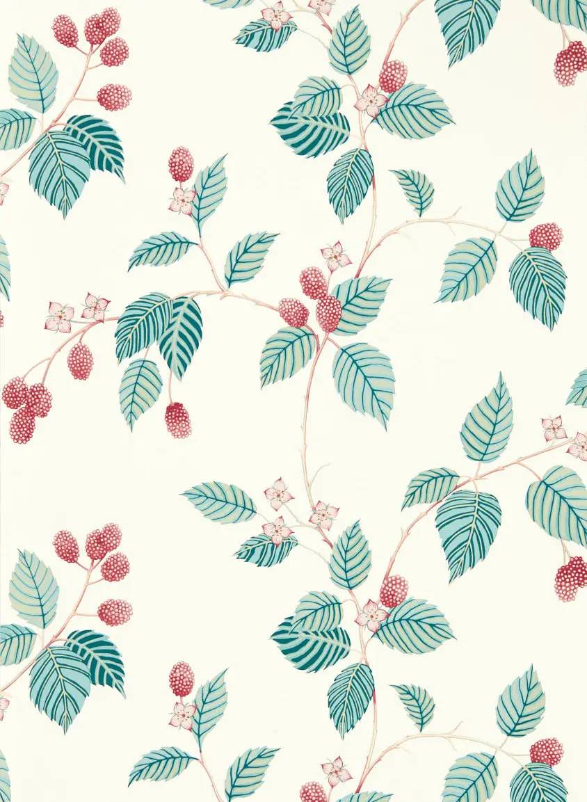 Sanderson Wallpaper Rubus Raspberry Turquoise Pink