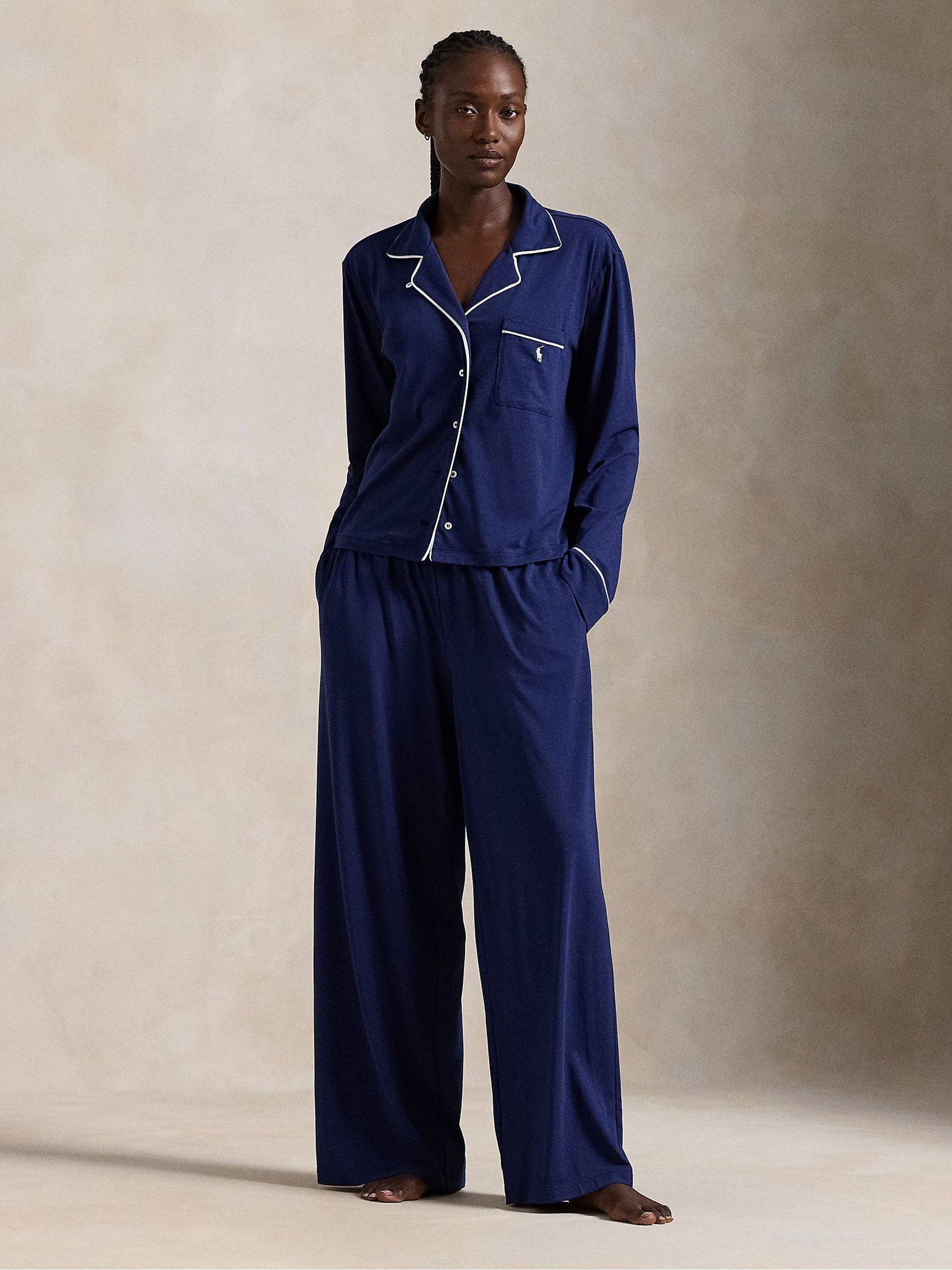 Polo ralph lauren pyjamas Polo Ralph Lauren Blue Essentials Long Sleeve Notch Top Pyjamas Set
