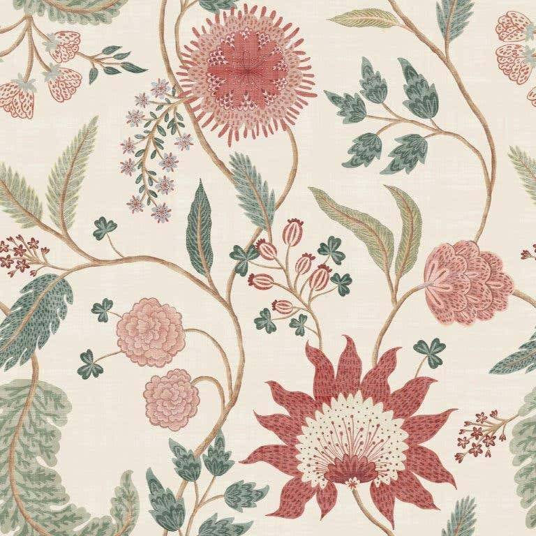 Fable Trail Linen Raspberry Green Wallpaper