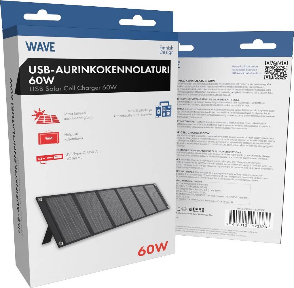 Wave Solcelleoplader 60W Sort