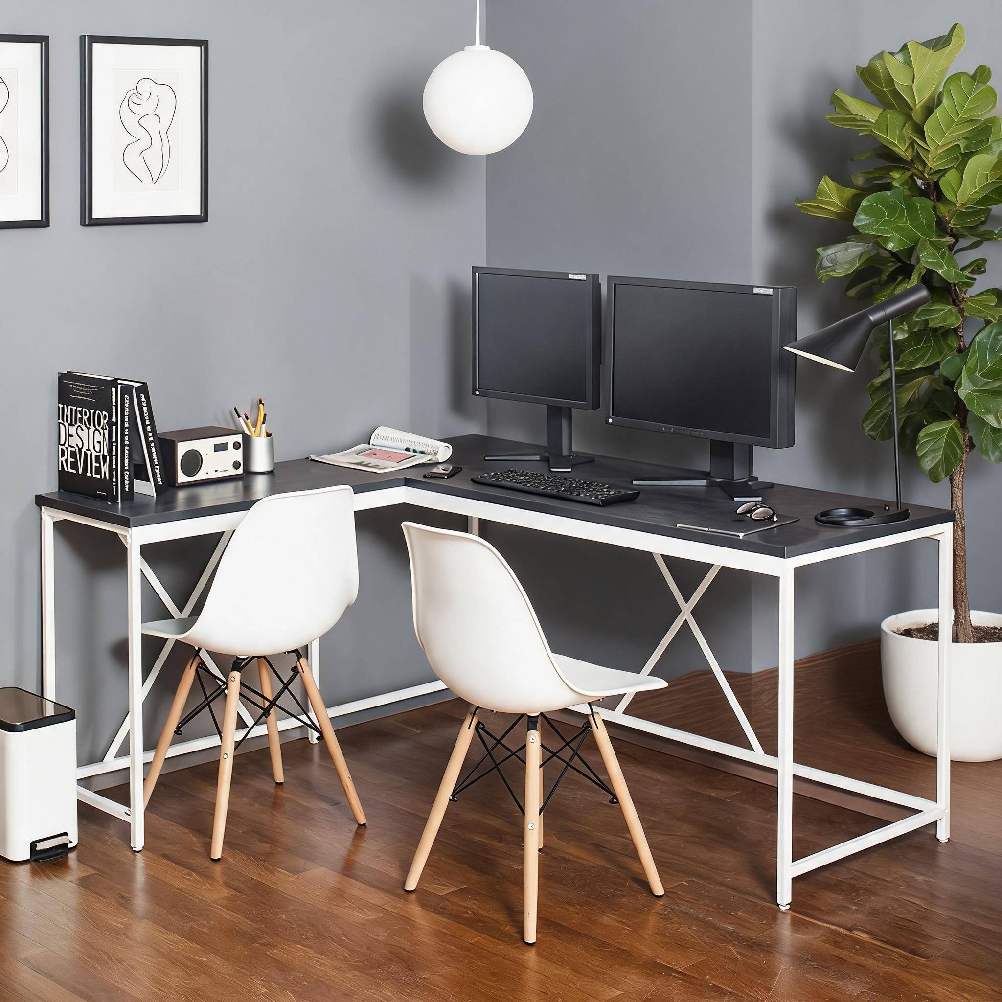 Compact computer desk Watnature Compact Corner Computer Neutral Gray Writing Desk