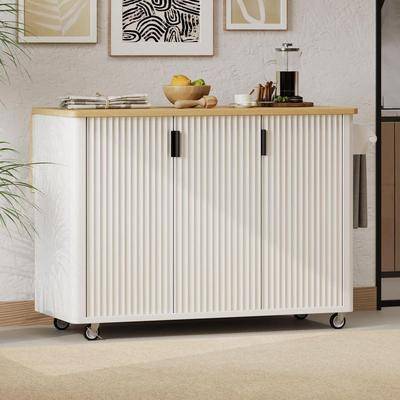 Kitchen storage rack Boosicavelly 51 in White Kitchen Cart Drop Leaf Internal Storage Rack Towel Rack