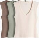 Deep V-Neck Ribbed Vests 3 Pack - Pale Green/Pink/Neutral