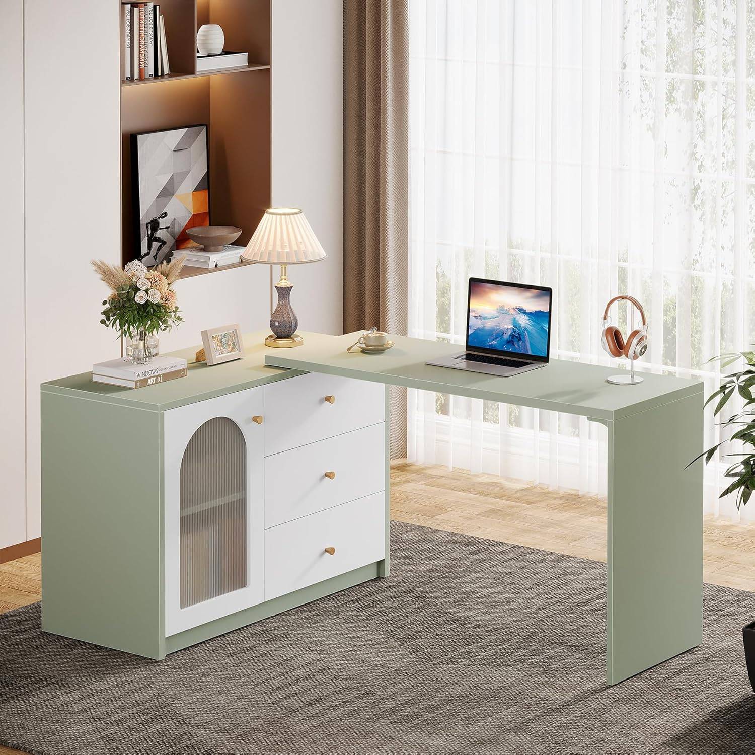 L shaped desk with storage Tribesigns 65 Inch L-Shaped Computer with Storage Cabinet Writing Desk
