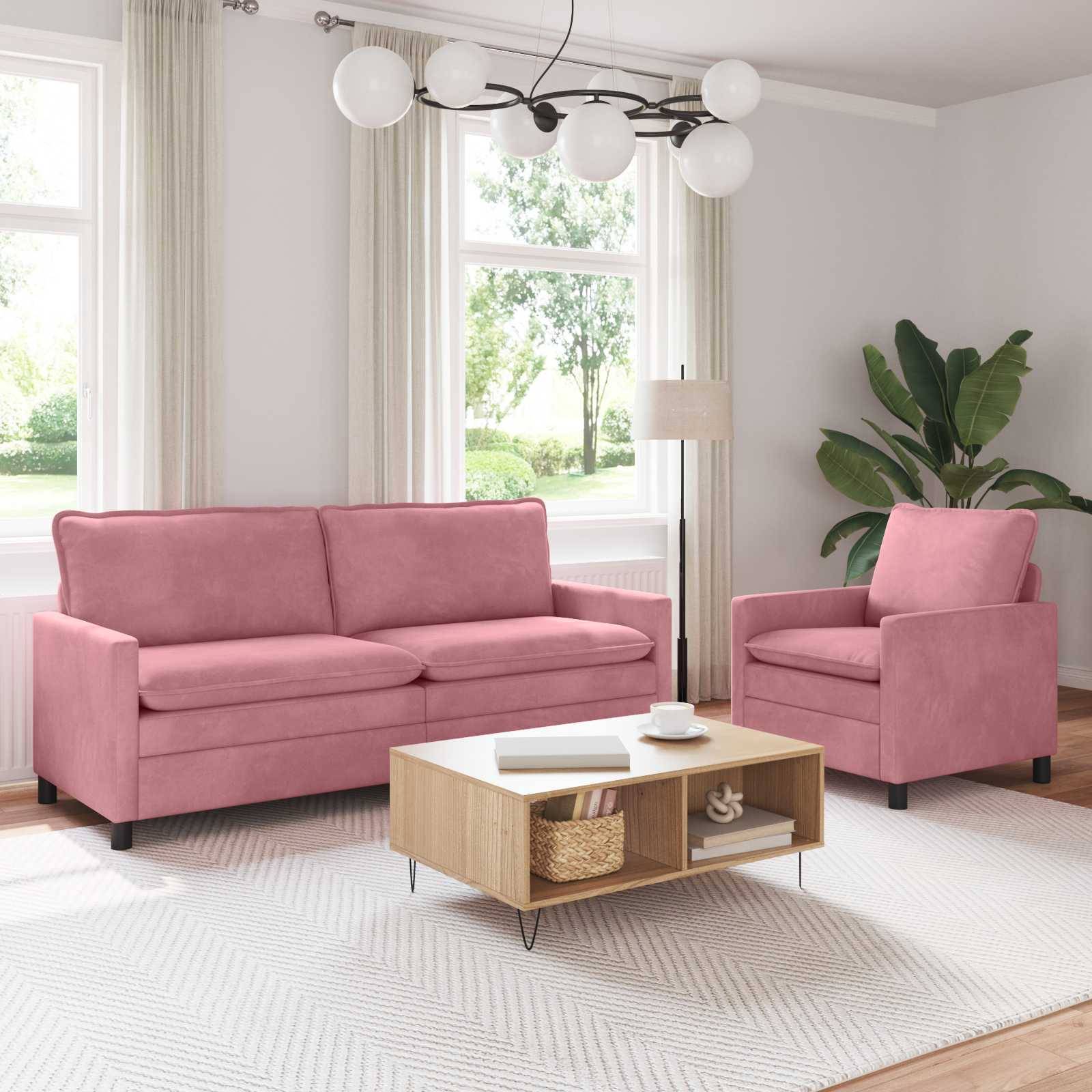 vidaXL Soffset Pcs Rosa Sammet Soffa 2-sits