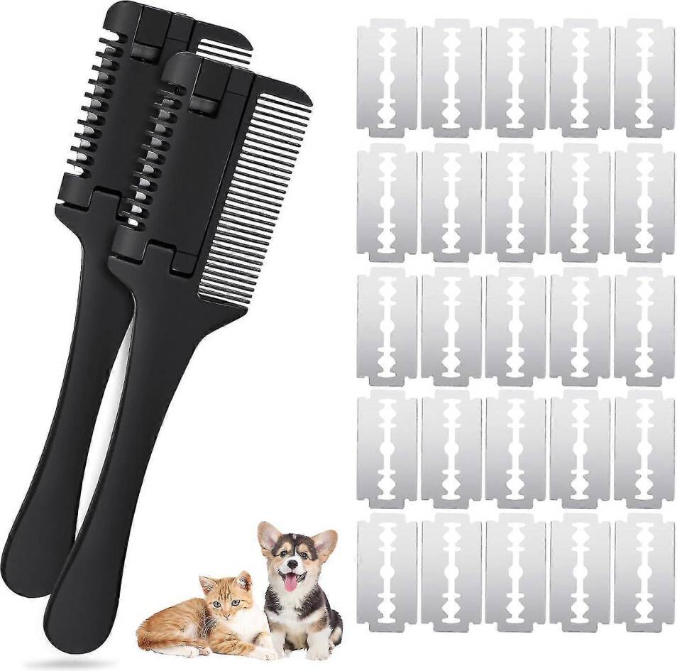 Kikidex 2pcs Pet Razor Comb With 20 Pcs