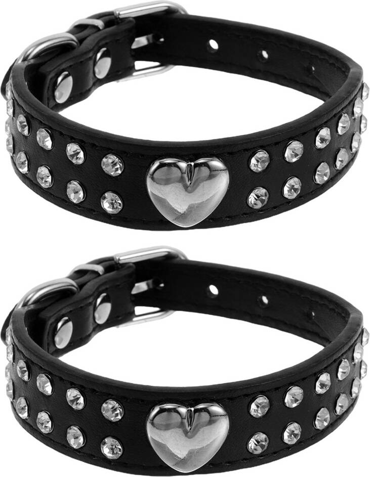 Solustre 2Pcs Stylish Heart Rhinestone Collar Adjustable
