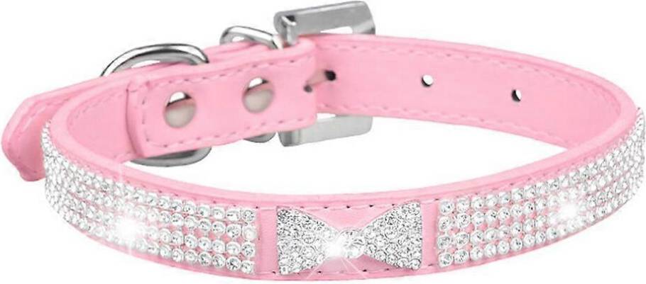 QQDD Set Rhinestone Dog Collar Pink