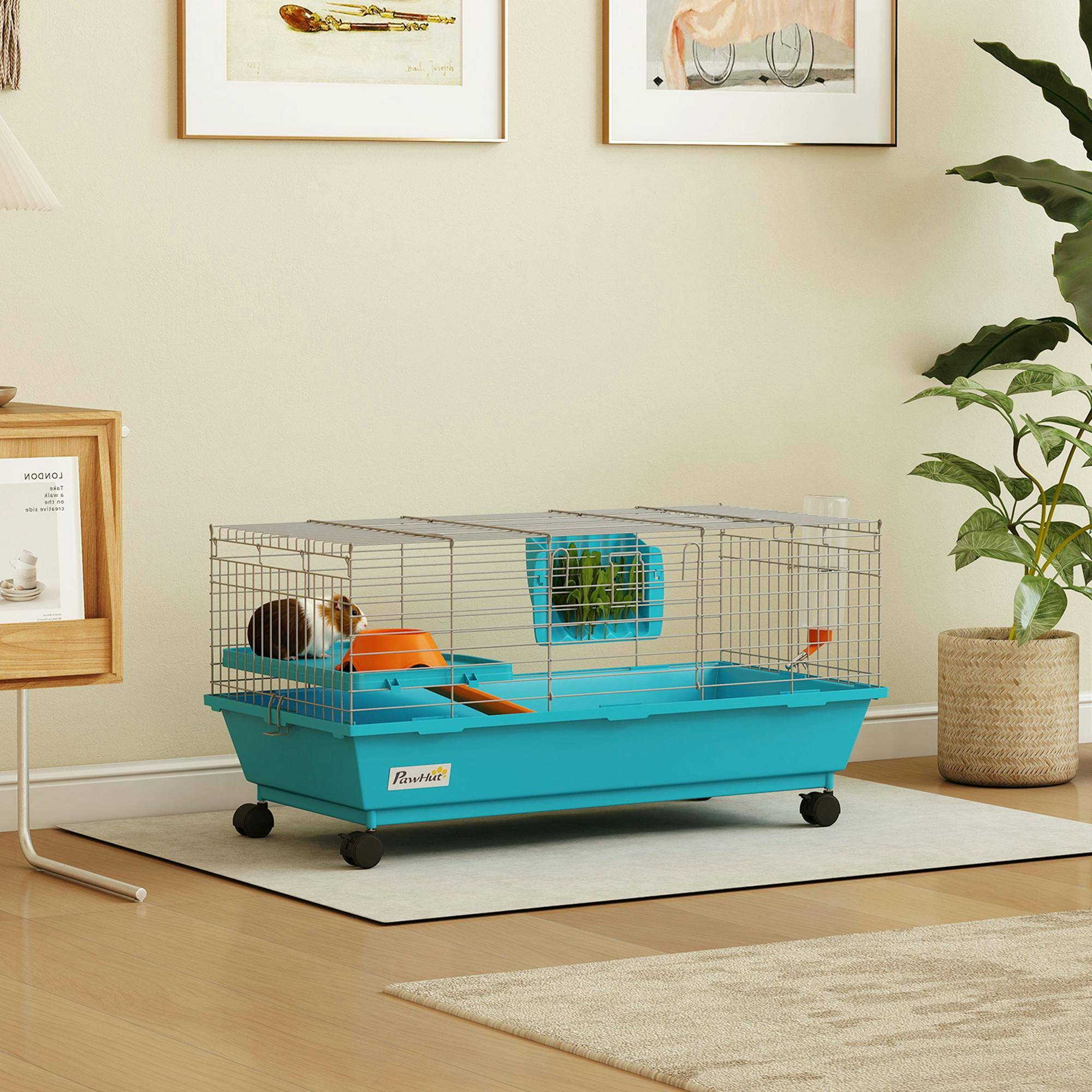 Pawhut Small Animal Cage Rabbit Guinea Pigs Blue