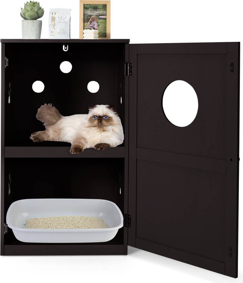Costway 2-Tier Litter Box Enclosure Anti-Toppling System