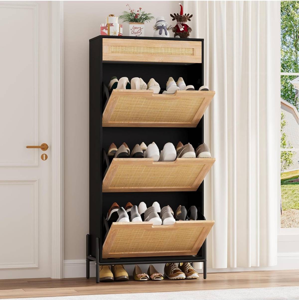 Narrow shoe cabinet Gaomon Rattan Narrow Storage Cabinet Shoe Rack