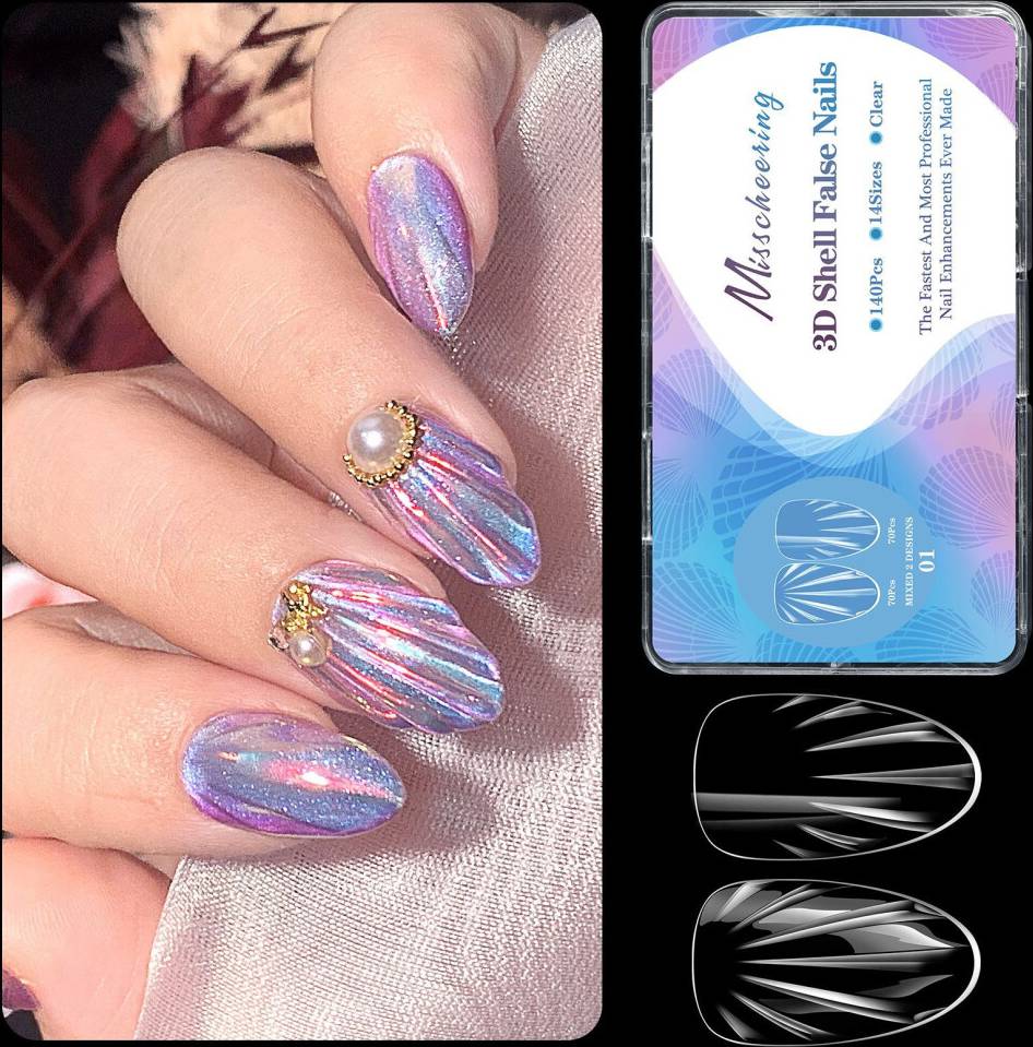 3D Geometric Shell Pattern Press On Nail Almond Short Style
