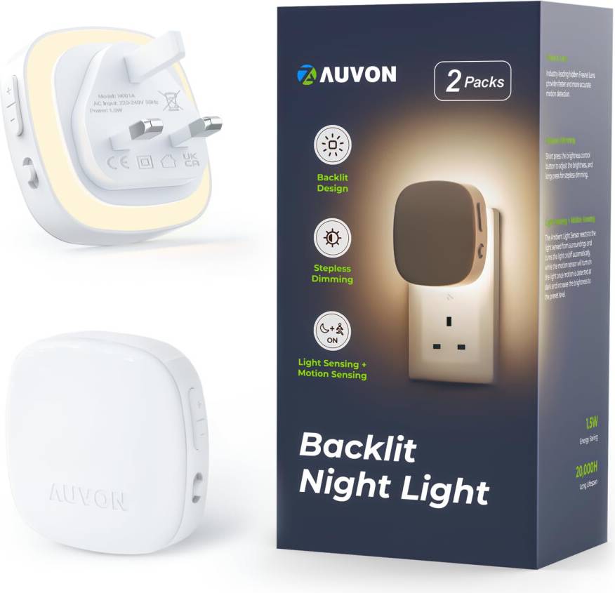 Night Light Plug 2 Pack Backlit LED Motion Sensor